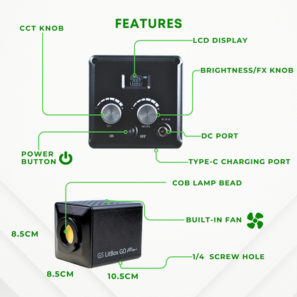 GS LitBox Go Mini Portable LED COB Video Light Built-in Battery & AC Powered