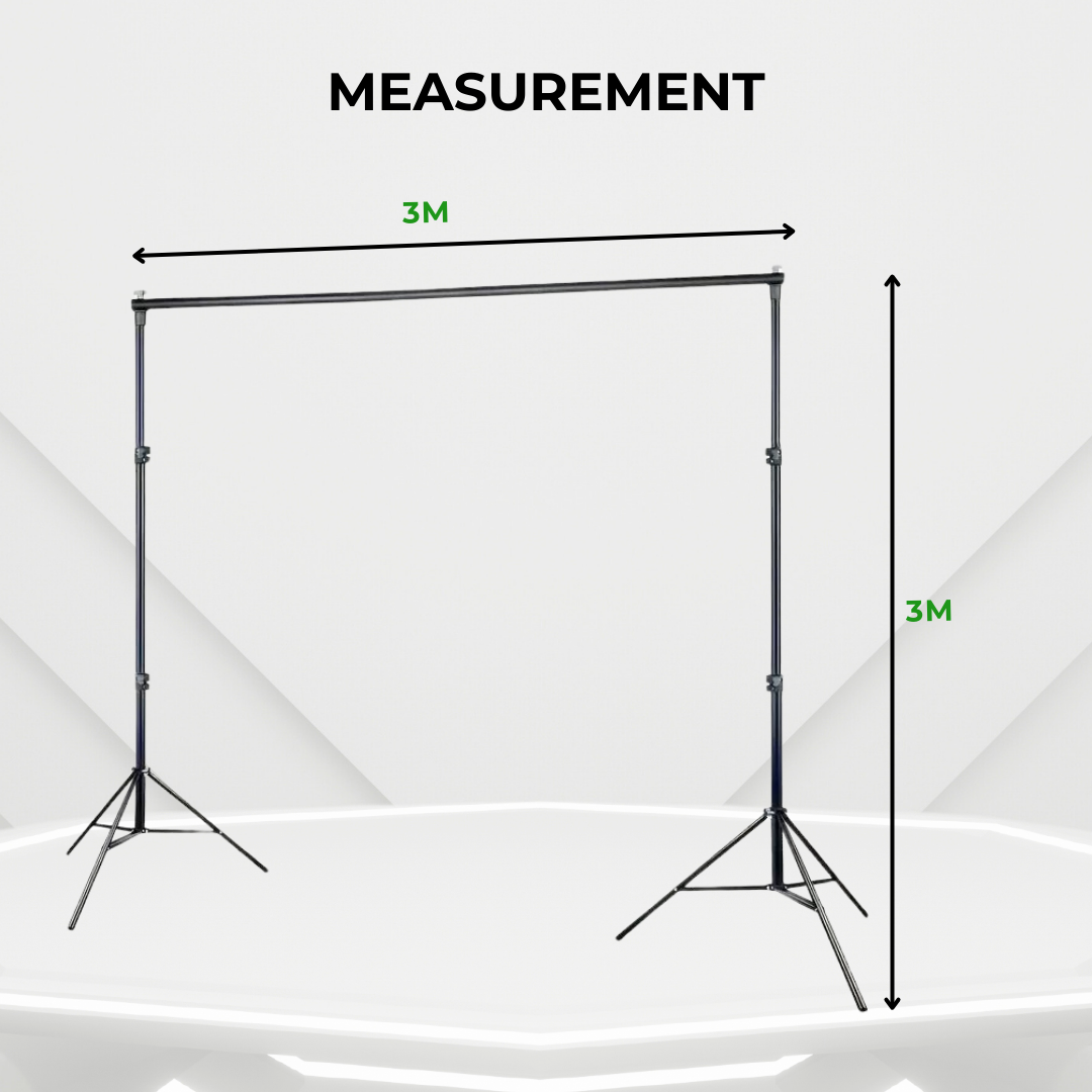 The measurement of GS Backdrop Stand is 3m x 3m.