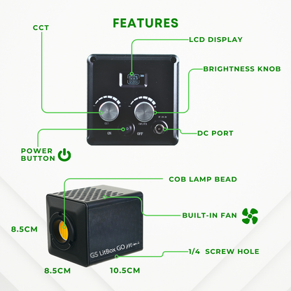 GS LitBox Go Mini Portable LED COB Video Light Built-in Battery & AC Powered