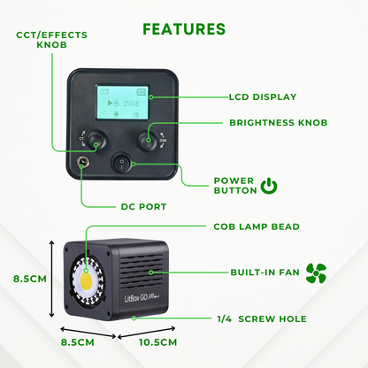 GS LitBox Go Mini Portable LED COB Video Light Built-in Battery & AC Powered