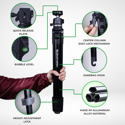 GS SNAPVERSA TRAVELLING TRIPOD FOR SMARTPHONE & CAMERA LIGHTWEIGHT & COMPACT TRIPOD FOR PHOTOGRAPHY VIDEOGRAPHY