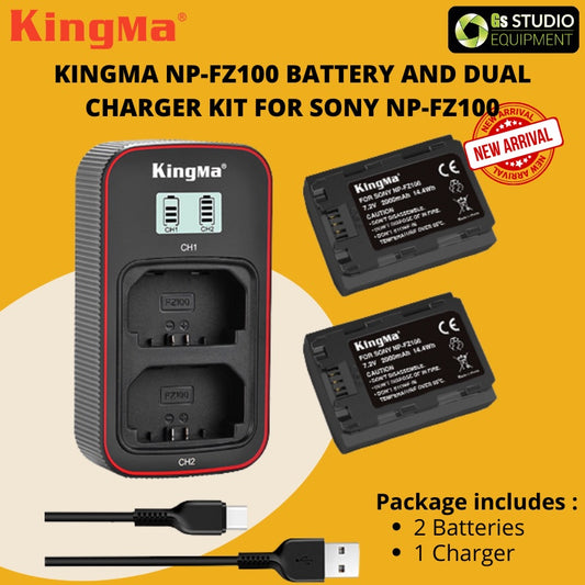 KingMa NP-FZ100 Battery And Dual Charger Kit For Sony NP-FZ100 Battery A1 A9 A7III A7RIV A7RIII A7C FX3 A6600