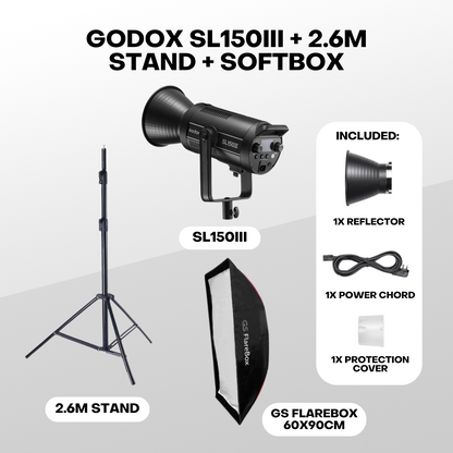 GODOX SL150 SL150W SL150III SL-150 SL150WIII Single Light Kit Bowens Mount Daylight Balanced Led Video Light