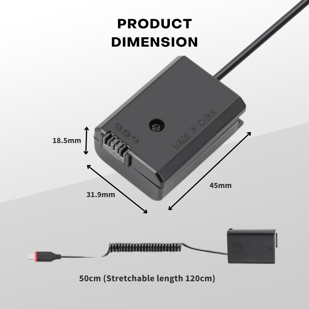 GS NP-FW50 Dummy Battery with USB-C Type-C Power Adapter For Sony ZV-E10 A7M2 A7II A7S2 A7R A7RII A6000 A6300 A6400