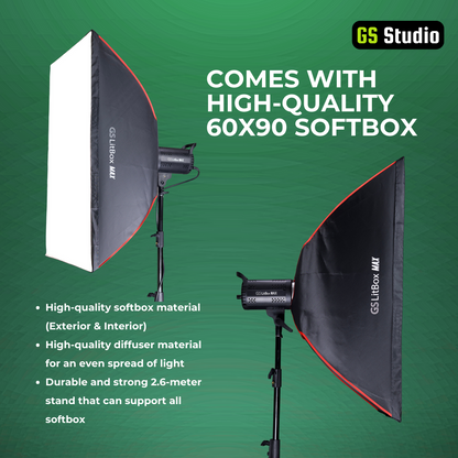 GS LITBOX MAX COB LED VIDEO LIGHT ADJUSTABLE COLOR TEMPERATURE AND BRIGHTNESS BOWENS MOUNT WITH 60X90 SOFTBOX