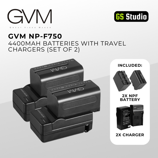 GVM NP-F750 4400mAh Batteries with Travel Chargers (2 Set)