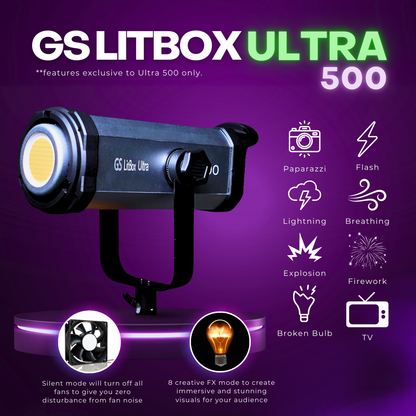 GS LitBox Ultra COB 200 300 500 LED Video Light 2700-6500K Bi-Color with Wireless Remote APP Control CRI 97+ 200w 300w 500w