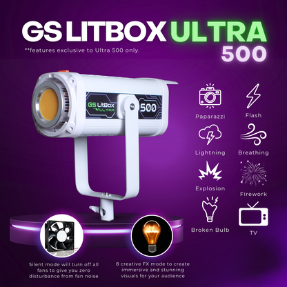 GS LitBox Ultra COB 300 500 LED Video Light 2700-6500K Bi-Color with Wireless Remote APP Control CRI 97+ 200w 300w 500w