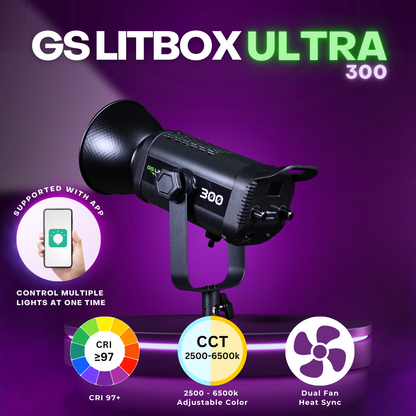 GS LitBox Ultra COB 300 500 LED Video Light 2700-6500K Bi-Color with Wireless Remote APP Control CRI 97+ 200w 300w 500w