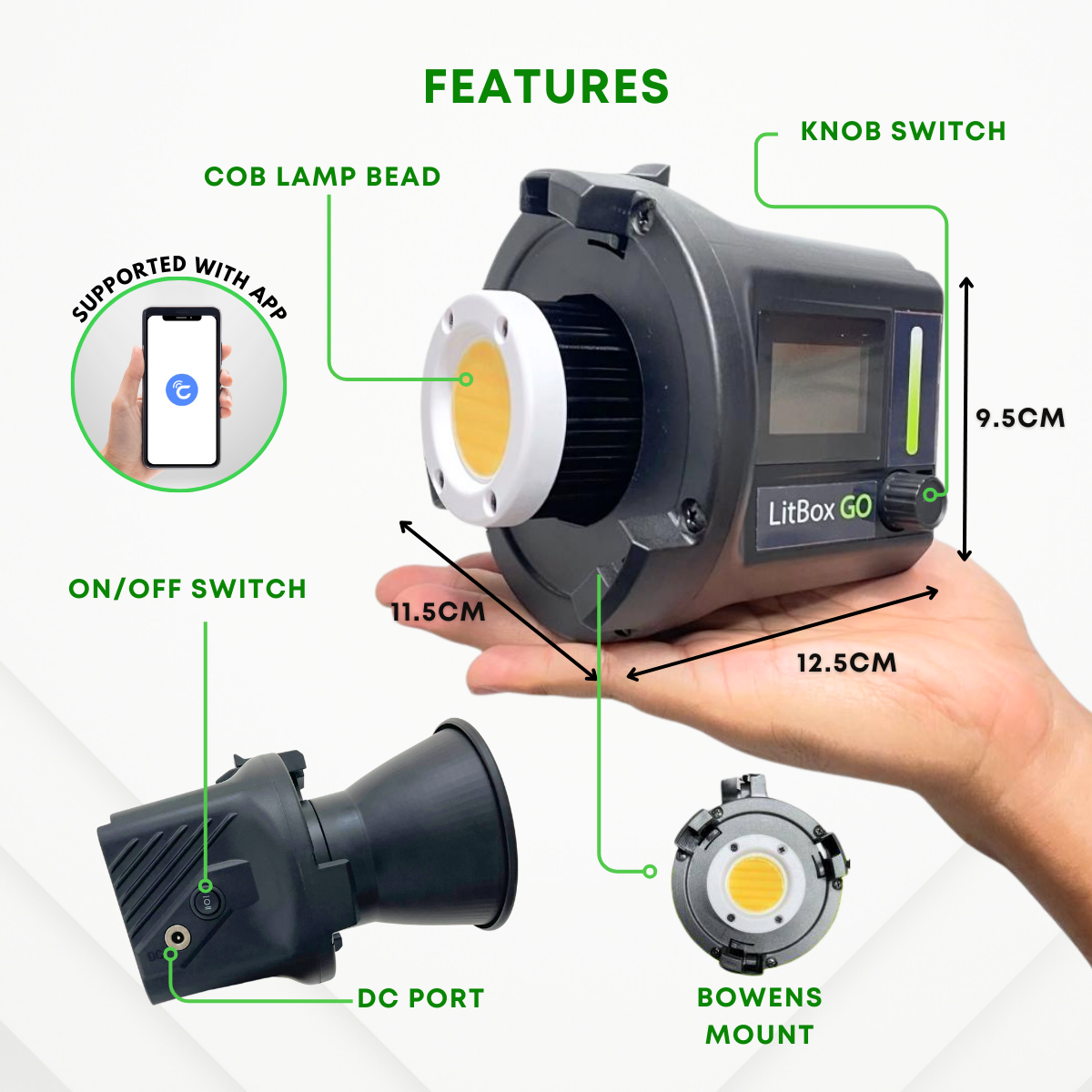 GS LitBox Go Portable LED COB Video Light Battery & AC Powered 80W