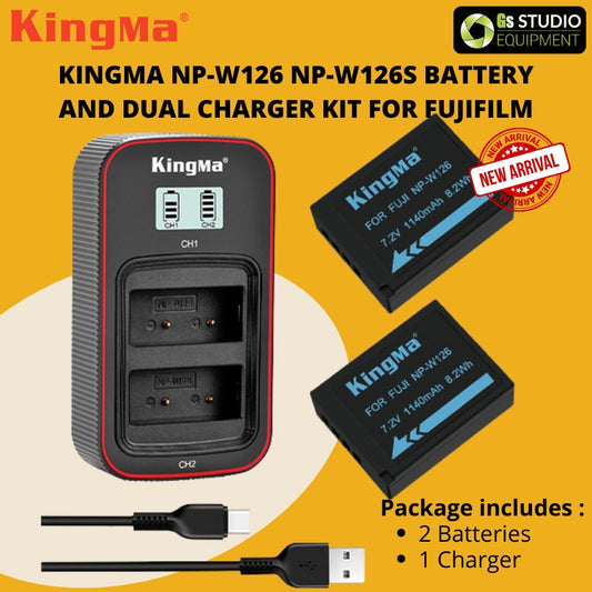 KingMa NP-W126 NP-W126S Battery And Dual Charger Kit For Fujifilm XA3 XA7 XT3 XT4 XT100 XT200 XT20 XT30 XH1 XE3 X100V Co