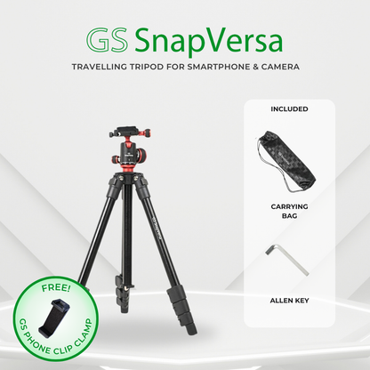 GS SNAPVERSA TRAVELLING TRIPOD FOR SMARTPHONE & CAMERA LIGHTWEIGHT & COMPACT TRIPOD FOR PHOTOGRAPHY VIDEOGRAPHY