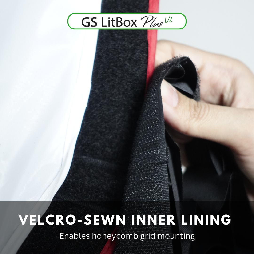 Velcro-sewn Inner Lining
Enables honeycomb grid mounting.