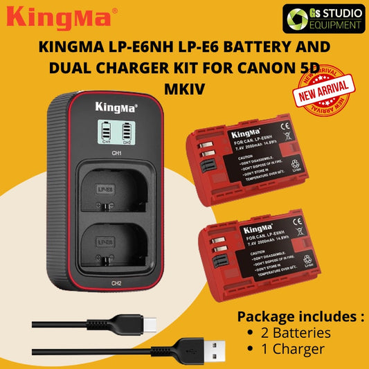 KingMa LP-E6NH LP-E6 Battery And Dual Charger Kit For Canon 5D MKIV 5D MKIII EOS R R5 R6 70D 80D 90D Compatible