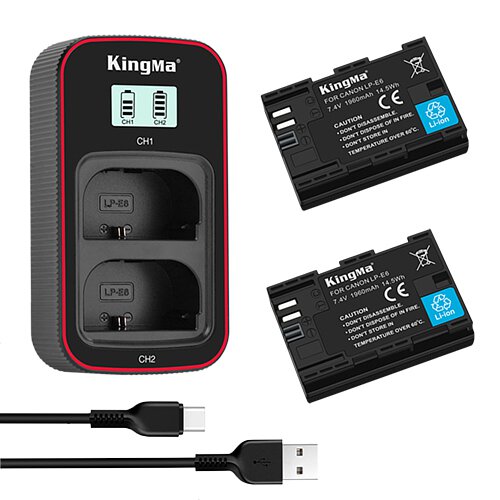 KingMa LP-E6NH LP-E6 Battery And Dual Charger Kit For Canon 5D MKIV 5D MKIII EOS R R5 R6 70D 80D 90D Compatible