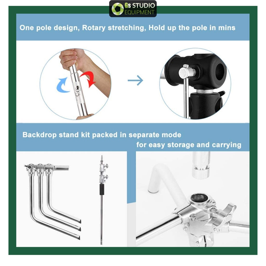 Adjustable Backdrop Frame: Adjustable center stand height ranges from 5 -10 feet; adjustable crossbar ranges from 4-10feet, satisfied your various photography shooting requirements