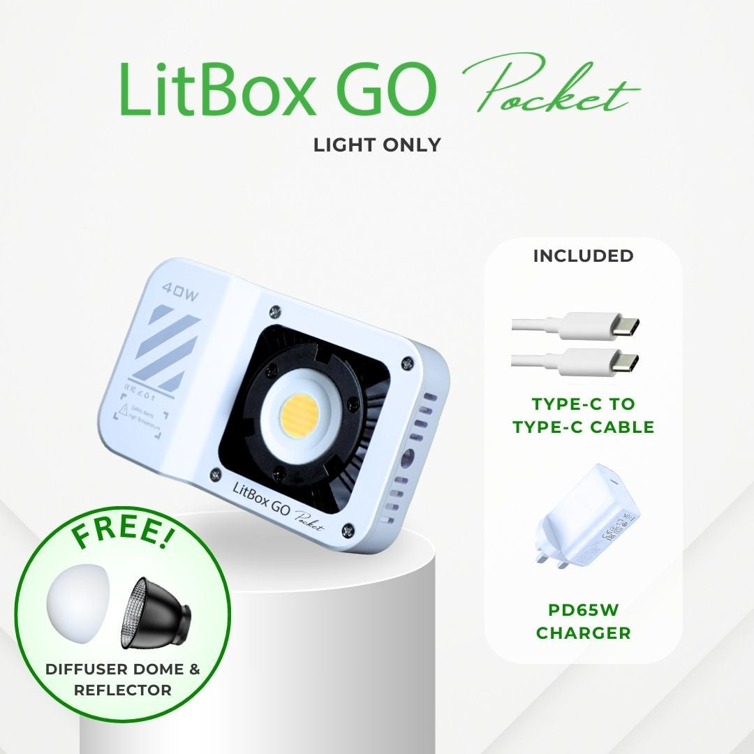 GS LitBox GO Pocket 40W Portable LED COB Video Light – CRI 97, Built-in Battery, 2700-6500K, 10 Lighting Effects, Palm Size