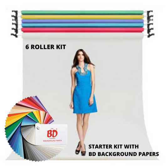 [BD] Wall Mounted Motorized 6 Rollers Backdrop Kit with 6 Colors Paper Backdrop Starter Kit (Wireless Remote)