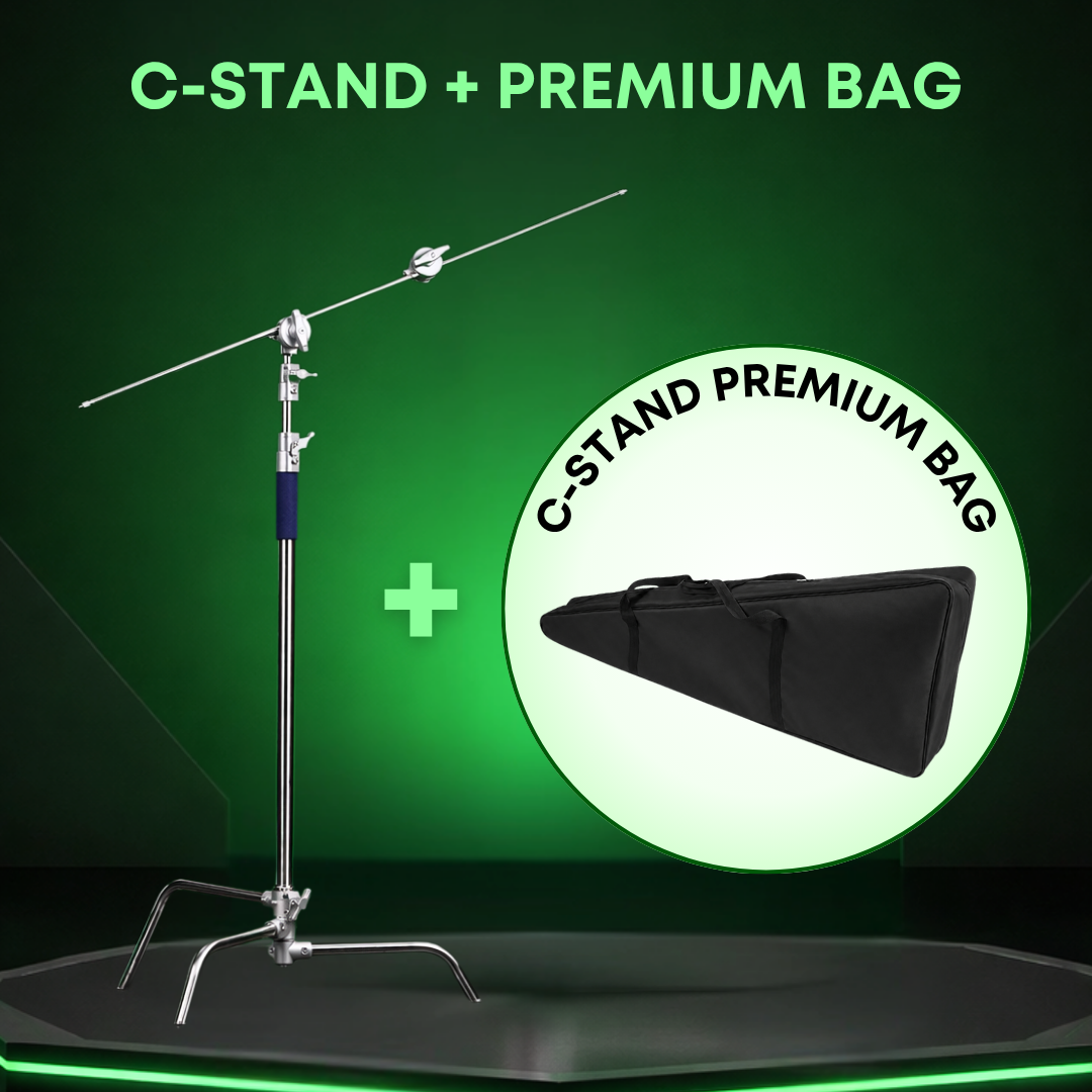 GS PREMIUM SERIES PROFESSIONAL STAINLESS STEEL HEAVY DUTY C-STAND 330CM WITH ARM AND 2 GRIPS FOR PHOTOGRAPHY VIDEOG