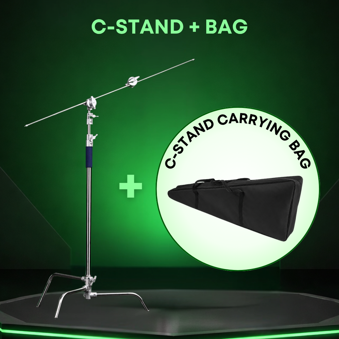 GS PREMIUM SERIES PROFESSIONAL STAINLESS STEEL HEAVY DUTY C-STAND 330CM WITH ARM AND 2 GRIPS FOR PHOTOGRAPHY VIDEOG
