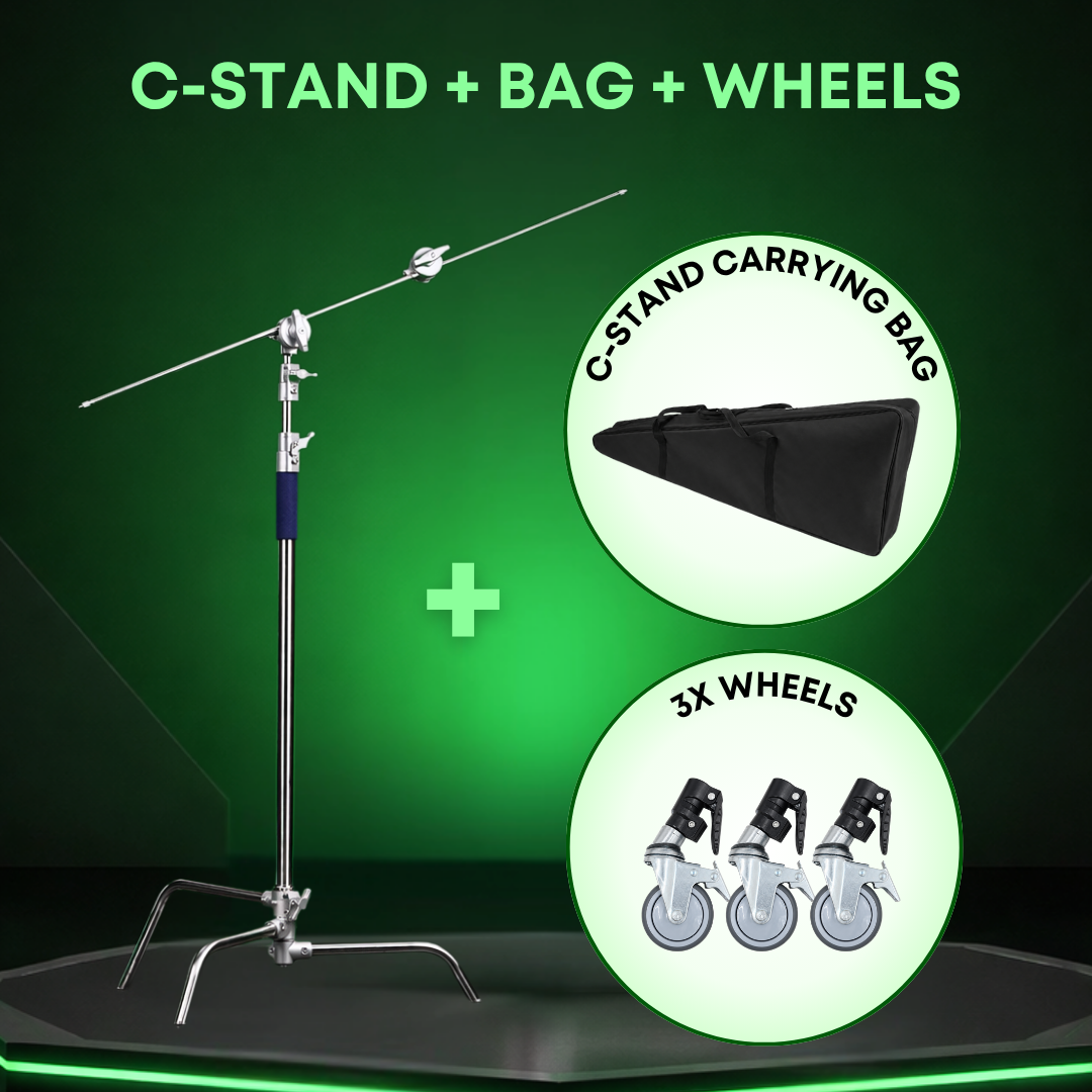 GS PREMIUM SERIES PROFESSIONAL STAINLESS STEEL HEAVY DUTY C-STAND 330CM WITH ARM AND 2 GRIPS FOR PHOTOGRAPHY VIDEOG
