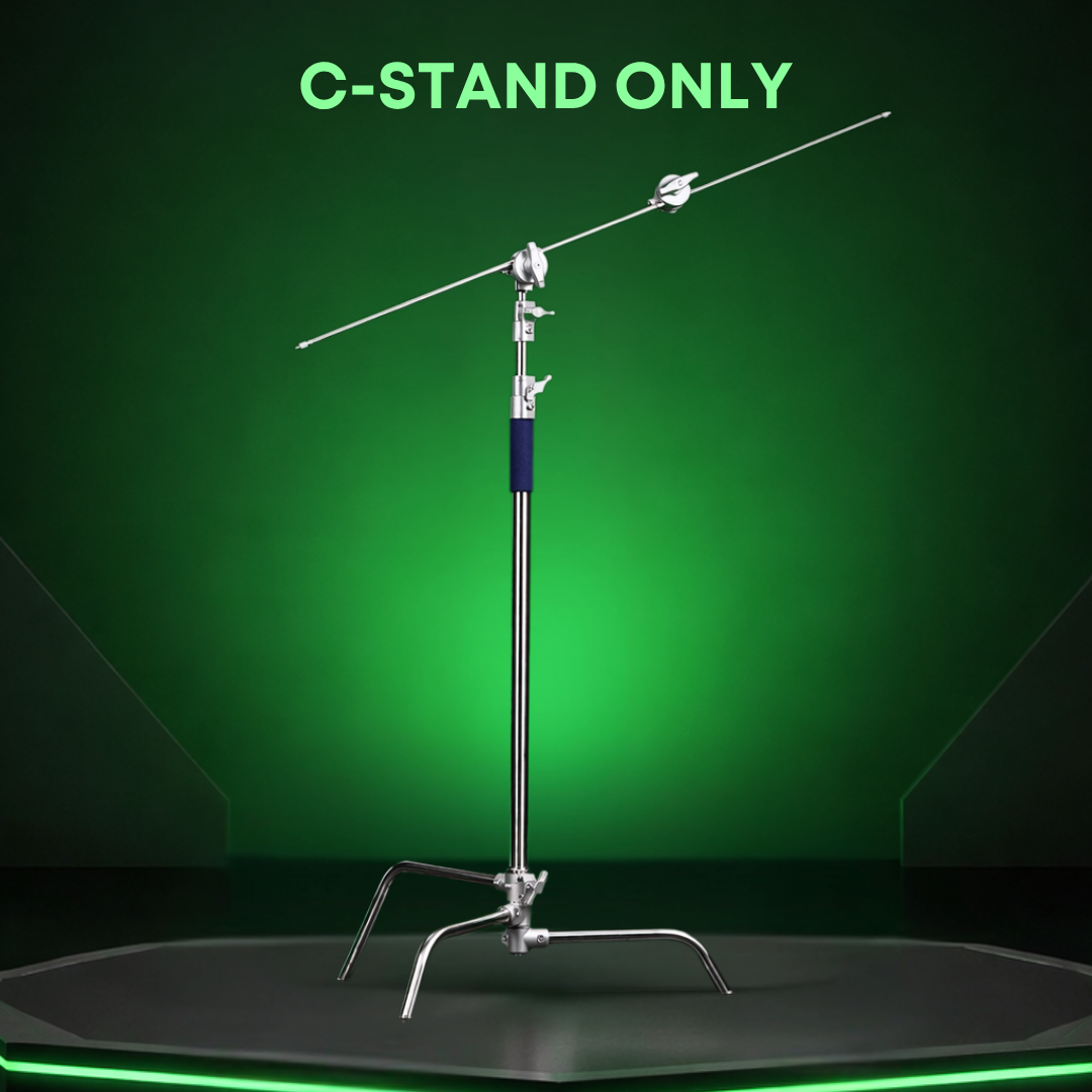 GS PREMIUM SERIES PROFESSIONAL STAINLESS STEEL HEAVY DUTY C-STAND 330CM WITH ARM AND 2 GRIPS FOR PHOTOGRAPHY VIDEOG
