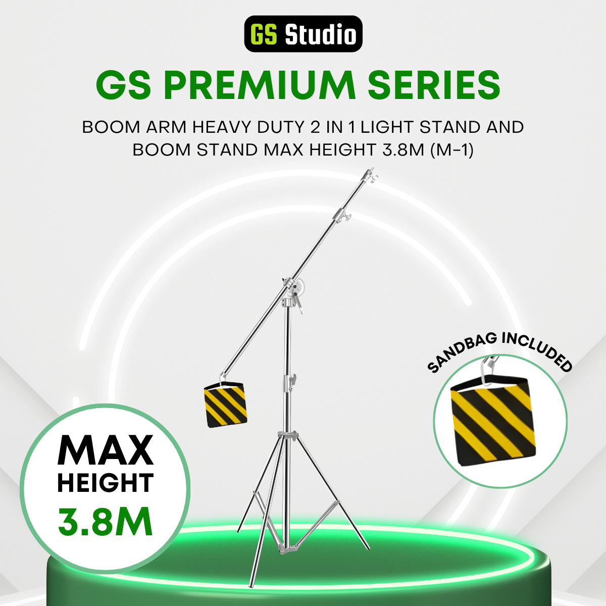 GS PREMIUM SERIES BOOM ARM HEAVY DUTY 2 IN 1 LIGHT STAND AND BOOM STAND MAX HEIGHT 3.8M (M-1)