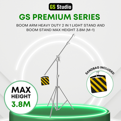 GS PREMIUM SERIES BOOM ARM HEAVY DUTY 2 IN 1 LIGHT STAND AND BOOM STAND MAX HEIGHT 3.8M (M-1)