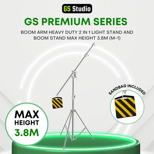 GS PREMIUM SERIES BOOM ARM HEAVY DUTY 2 IN 1 LIGHT STAND AND BOOM STAND MAX HEIGHT 3.8M (M-1)