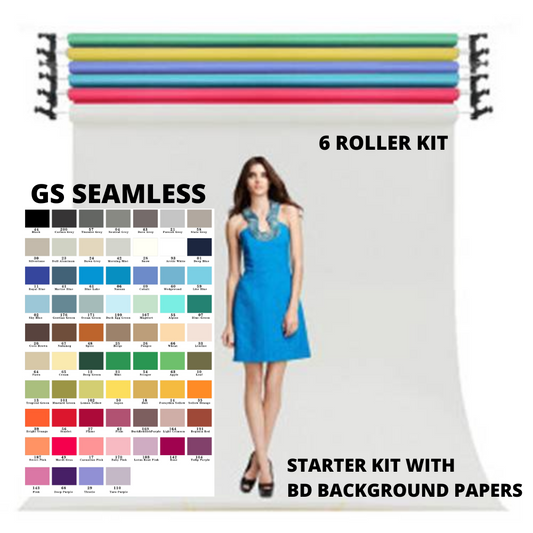 [GS] Wall Mounted Motorized 6 Rollers Backdrop Kit with 6 Colors Paper Backdrop Starter Kit (Wireless Remote)