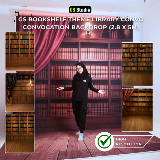 GS Bookshelf Theme Library Convo Convocation Backdrop (2.8 x 5M)
