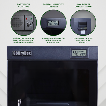 GS DryBox 28L/35L/60L LCD Digital Display 18 Litre 35 Litre 60 Litre Dry Cabinet 5 Years Warranty