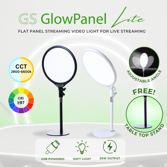 GS GlowPanel Lite Pan Light LED Flat Panel Streaming Video Light for Live Streaming, Product Shooting  and Makeup 20W 2900K to 6600K