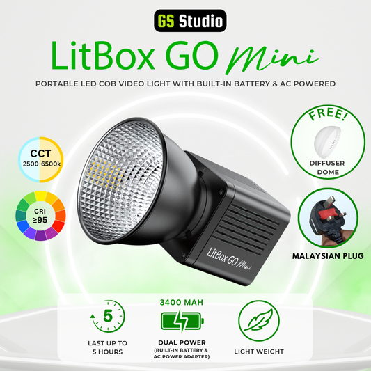 GS LitBox Go Mini Portable LED COB Video Light Built-in Battery & AC Powered