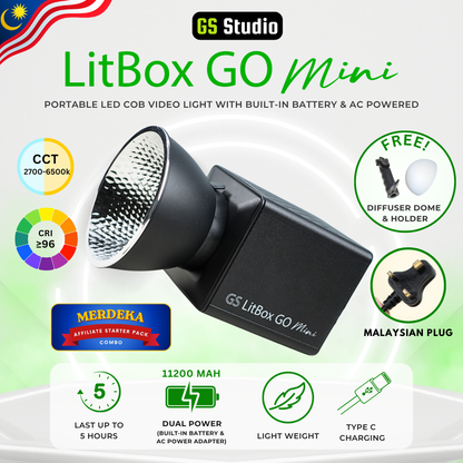 GS LitBox Go Mini Portable LED COB Video Light Built-in Battery & AC Powered