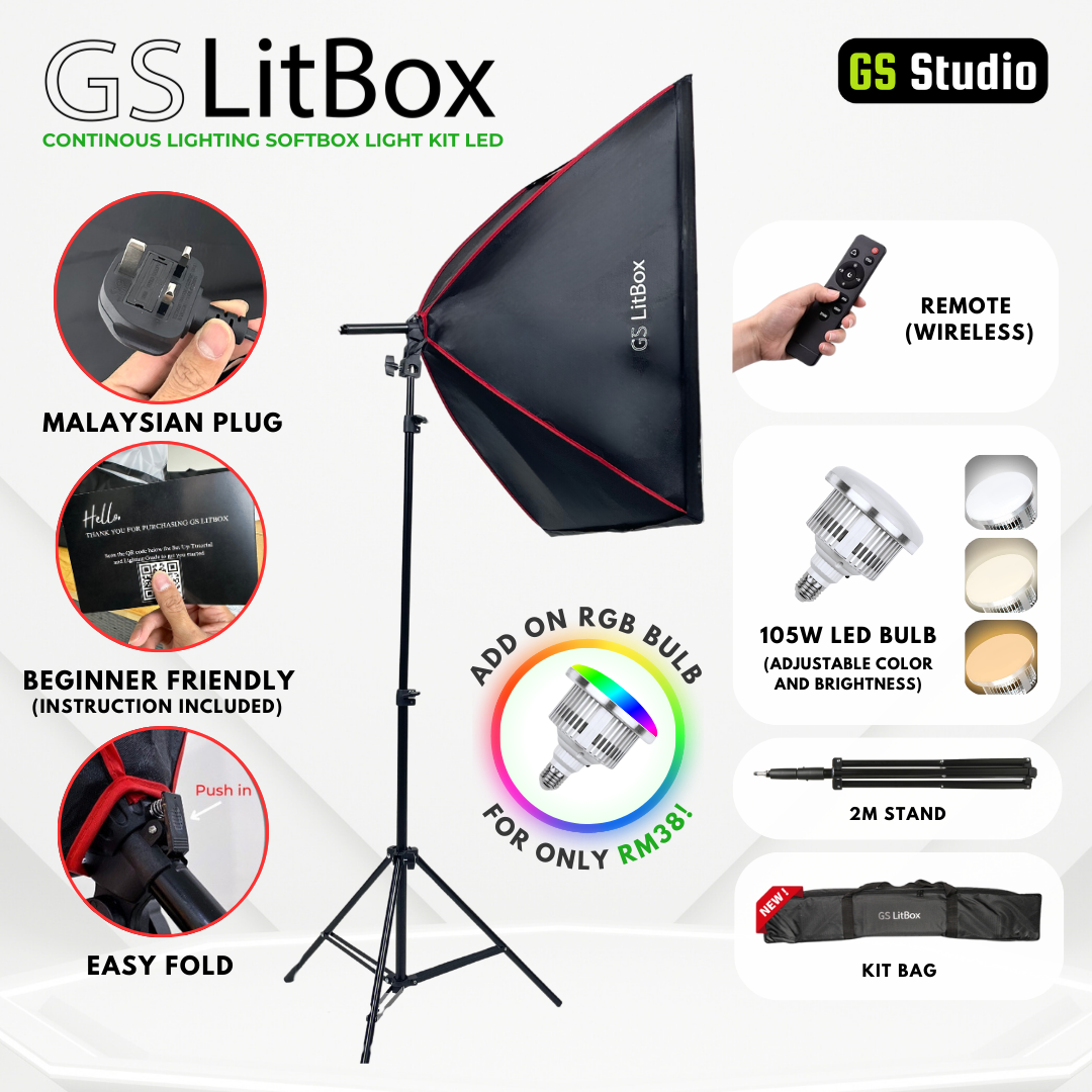 GS LitBox Continous Lighting Softbox Light Kit LED Video Photo Light Adjustable Color Temp & Brightness Wireless Remote