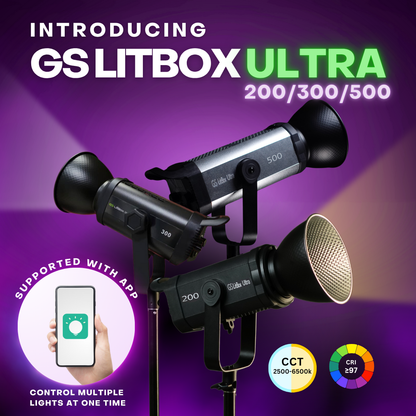 GS LitBox Ultra COB 200 300 500 LED Video Light 2700-6500K Bi-Color with Wireless Remote APP Control CRI 97+ 200w 300w 500w