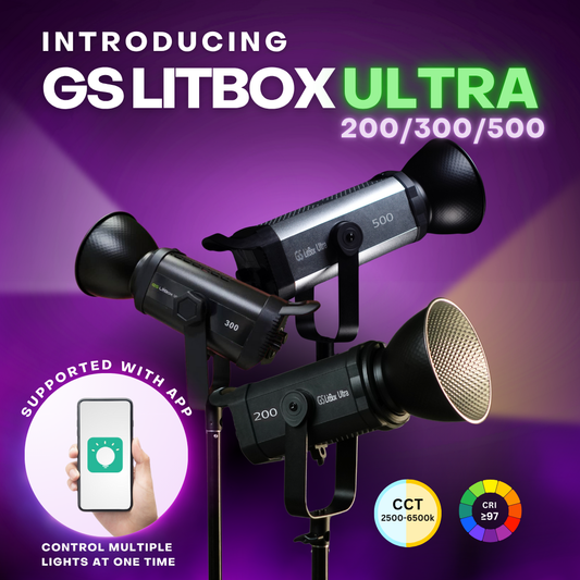 GS LitBox Ultra COB 200 300 500 LED Video Light 2700-6500K Bi-Color with Wireless Remote APP Control CRI 97+ 200w 300w 500w