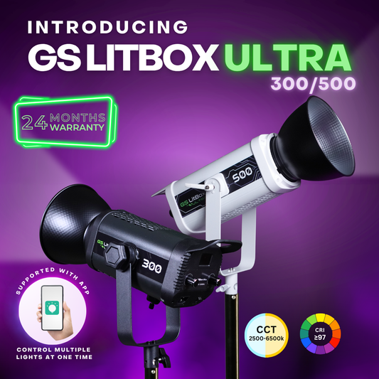 GS LitBox Ultra COB 300 500 LED Video Light 2700-6500K Bi-Color with Wireless Remote APP Control CRI 97+ 200w 300w 500w
