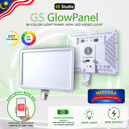 GS GlowPanel Bi-Color Light Panel Photography Videography Soft Light 60W LED Video Light 2700K-9900K CRI96+ Type C DC