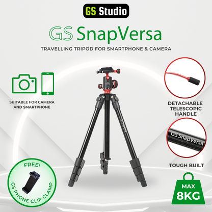 GS SNAPVERSA TRAVELLING TRIPOD FOR SMARTPHONE & CAMERA LIGHTWEIGHT & COMPACT TRIPOD FOR PHOTOGRAPHY VIDEOGRAPHY