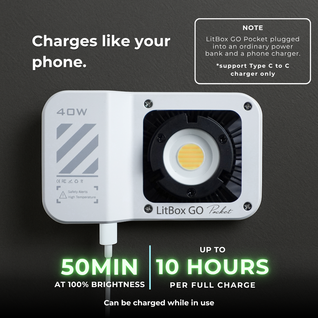 GS LitBox GO Pocket 40W Portable LED COB Video Light – CRI 97, Built-in Battery, 2700-6500K, 10 Lighting Effects, Palm Size