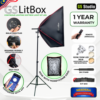 GS LitBox Continous Lighting Softbox Light Kit LED Video Photo Light Adjustable Color Temp & Brightness Wireless Remote APP Control