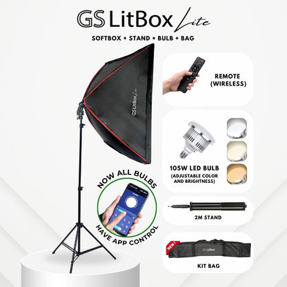 GS LitBox Lite Continous Lighting Softbox Light Kit LED Video Photo Light Adjustable Color Temp & Brightness Wireless Remote
