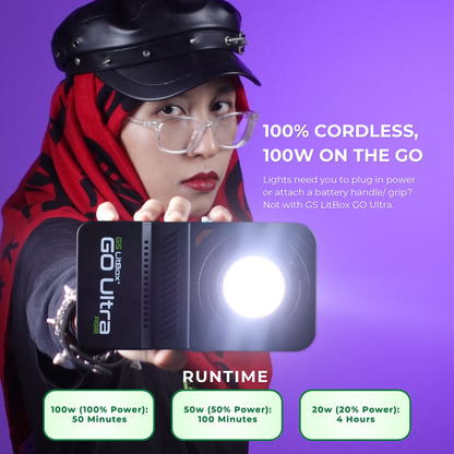 GS LitBox GO Ultra 100w Bi-Color & RGB Portable LED Video Light Built-In Battery | Wireless | Photo | Video