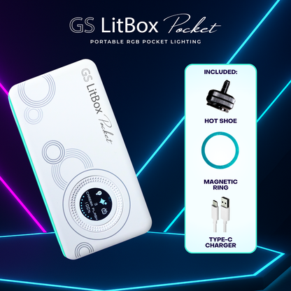 GS LitBox Pocket 12W RGB Portable Pocket Light with Powerbank Daylight CCT 2700–7500K CRI 97 13 Special Effects 5000mAh
