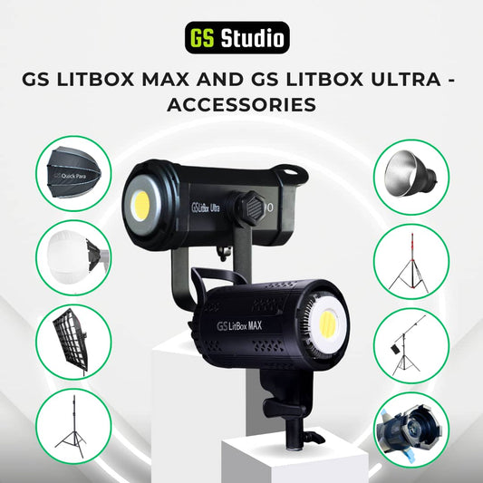 Accessories for GS LitBox Max and LitBox Ultra Softbox Heavy Duty Stand Gobo Reflector QuickPara and Grid Bowens Mount