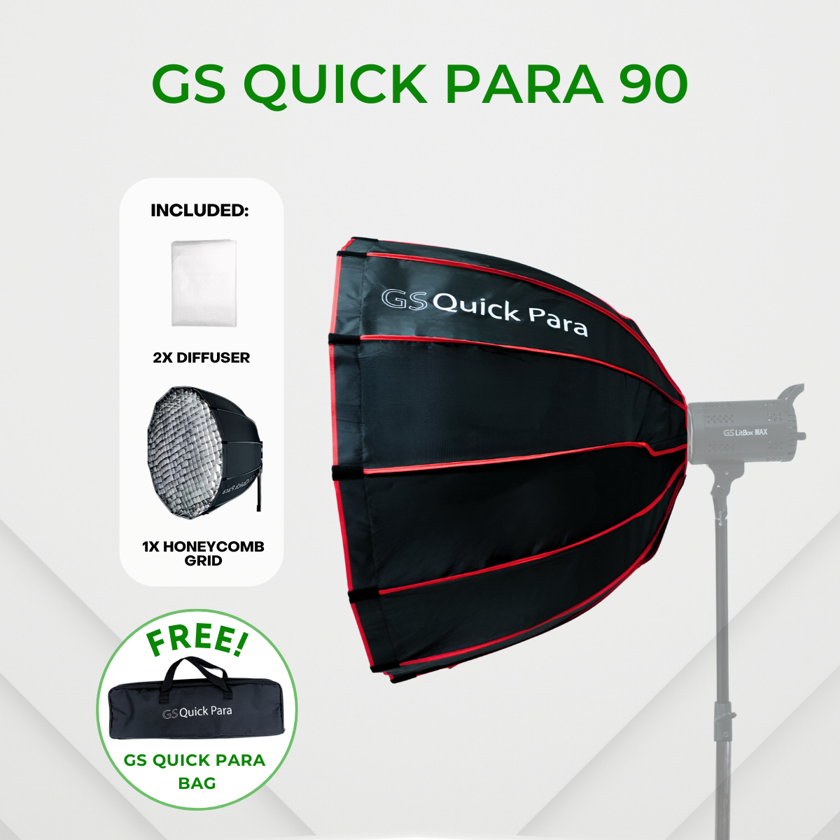 GS QUICK PARA 70 & 90 PARABOLIC SOFTBOX WITH GRID & BOWENS MOUNT SOFTBOX FOR PHOTOGRAPHY VIDEOGRAPHY STUDIO LIGHTING