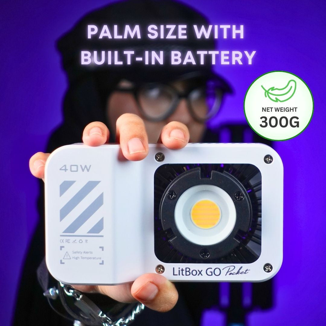 GS LitBox GO Pocket 40W Portable LED COB Video Light – CRI 97, Built-in Battery, 2700-6500K, 10 Lighting Effects, Palm Size