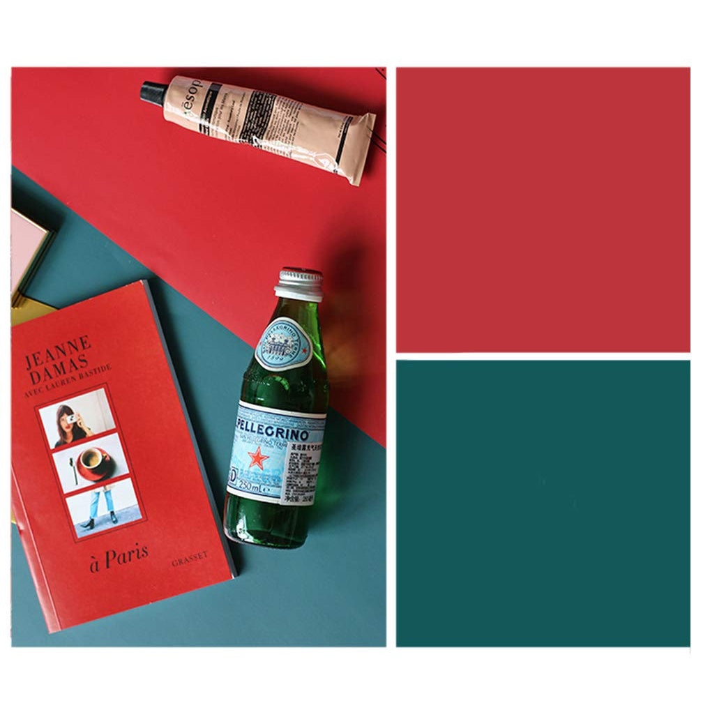 Flatlay Backdrop with dark red and green jade.